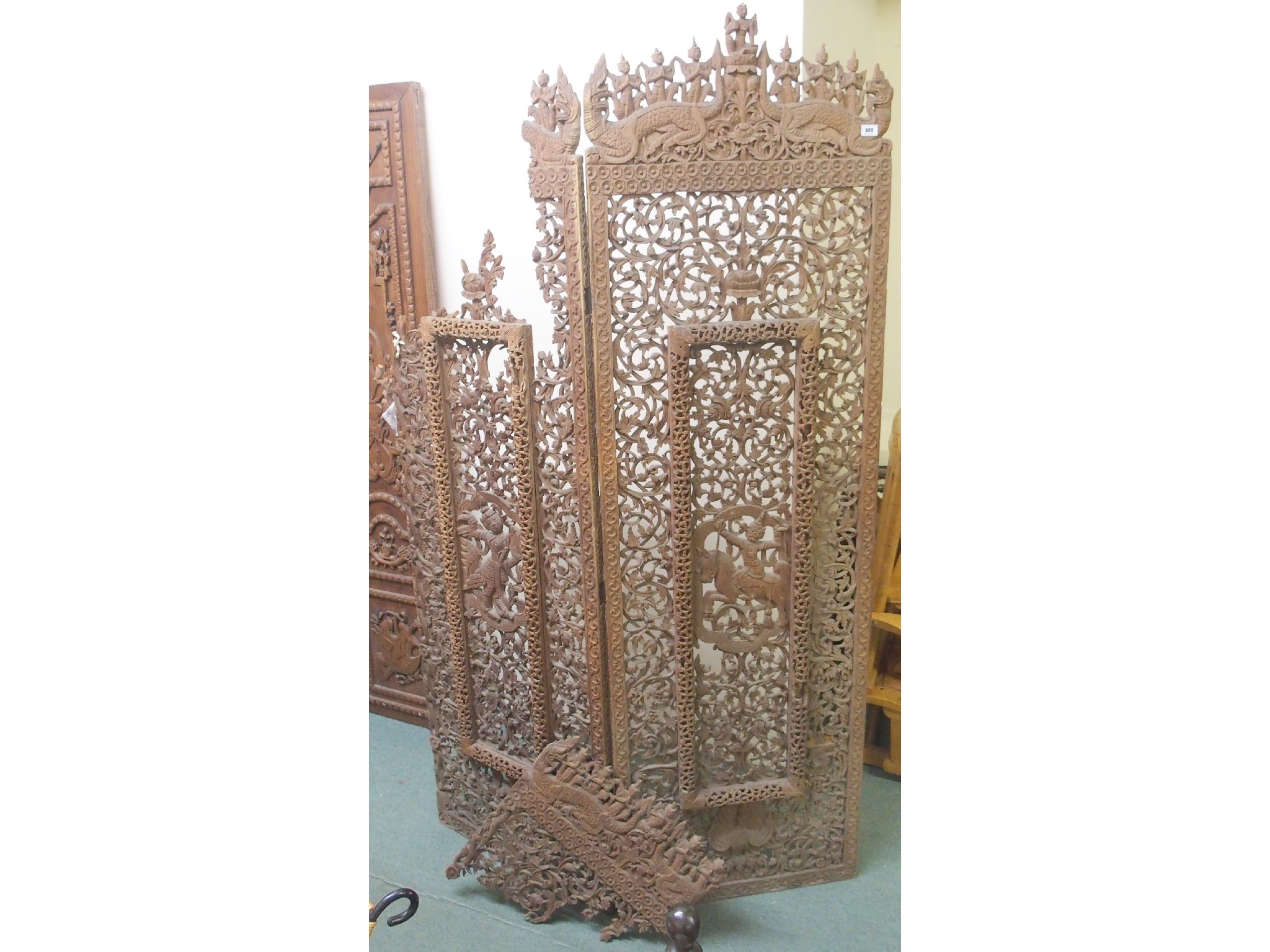 Appraisal: A Burmese two fold carved screen def