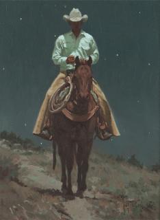 Appraisal: Bill Owen ''Third Generation'' cowboy on horseback at night signed