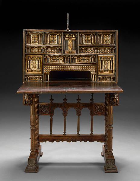 Appraisal: A Spanish Baroque walnut vargueno on later stand vargueno th