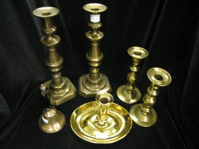 Appraisal: Pcs Brass Copper candlesticks chamberstick bell