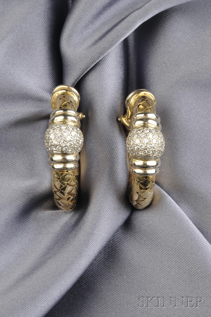 Appraisal: kt Gold and Diamond Earclips formed as hoops of woven