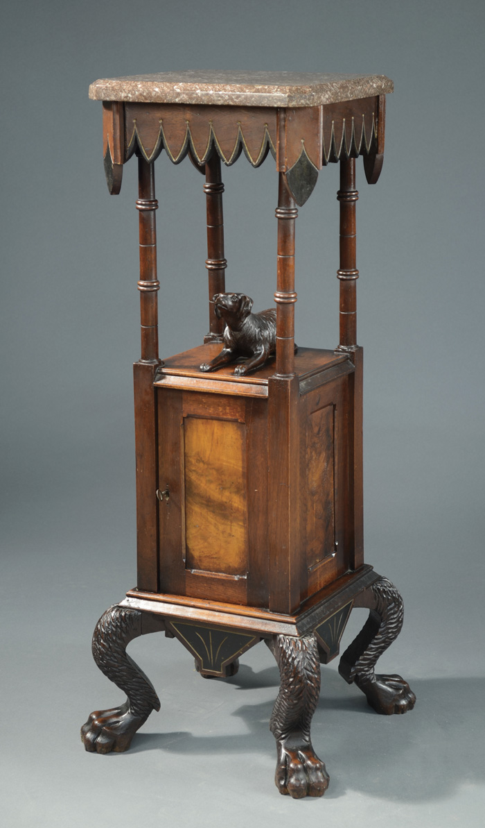 Appraisal: VICTORIAN WALNUT PEDESTAL TABLE American c featuring a square marble