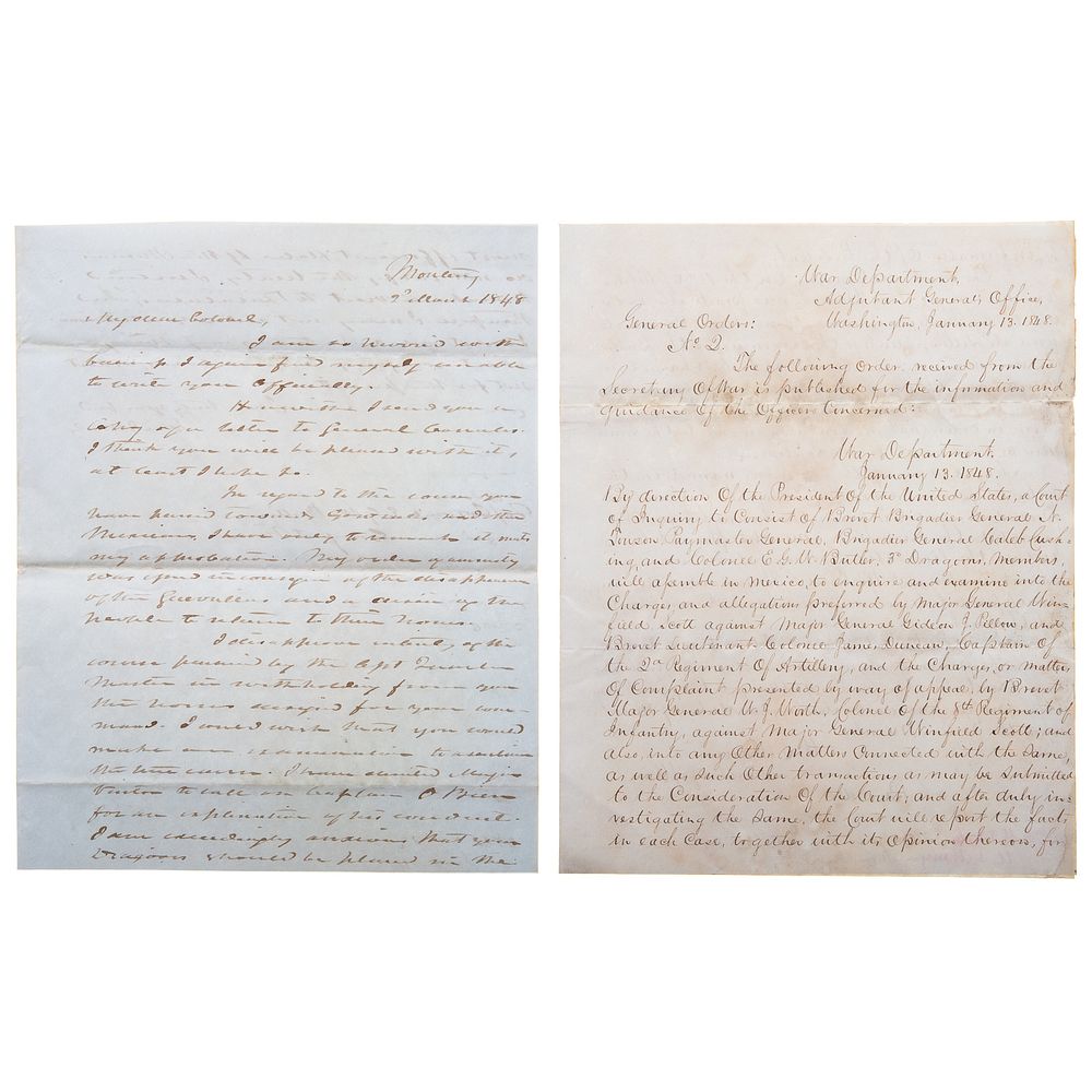 Appraisal: Collection of Mexican War Documents Letters Associated with Col Edward