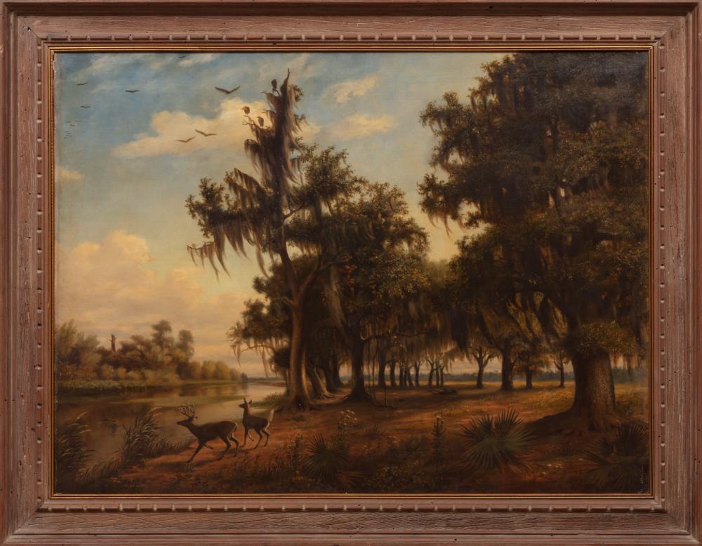 Appraisal: Adolph Rinck French New Orleans - Bayou Scene with Deer