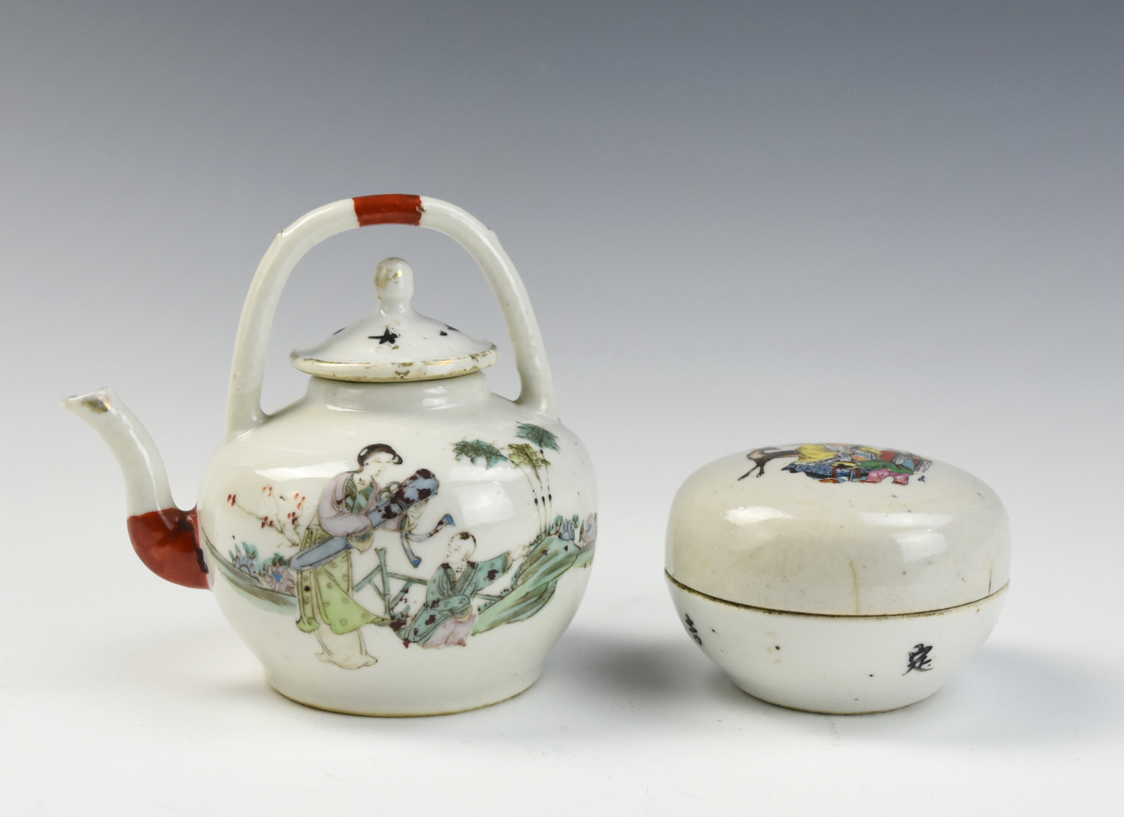 Appraisal: TWO CHINESE FAMILLE ROSE TEAPOT AND BOX W COVER the