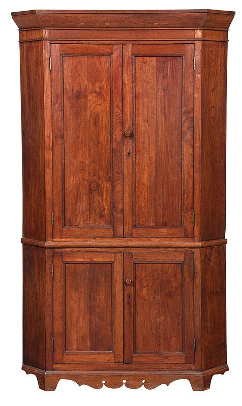 Appraisal: Southern Federal Figured Walnut Corner Cupboard early th century rich