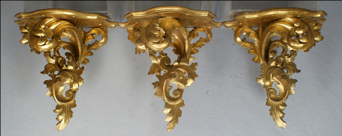 Appraisal: Italian carved and gilt wood shelves each approx h x