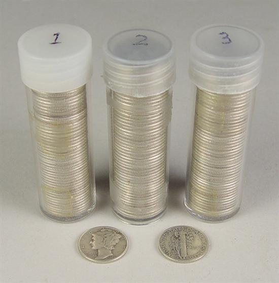 Appraisal: Three Rolls of Silver Mercury Dimes Dates range - with