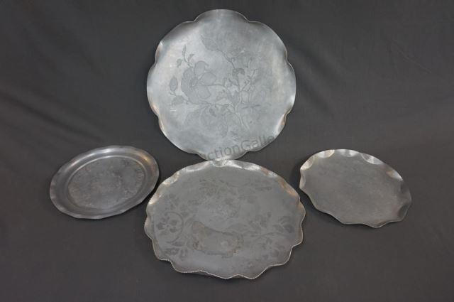 Appraisal: Large Round Hand Wrought Aluminum Serving Trays Light weight serving