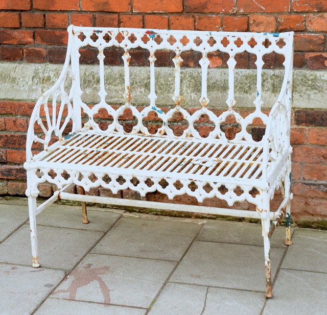 Appraisal: A VICTORIAN CAST IRON GARDEN BENCH with Gothic arch decoration