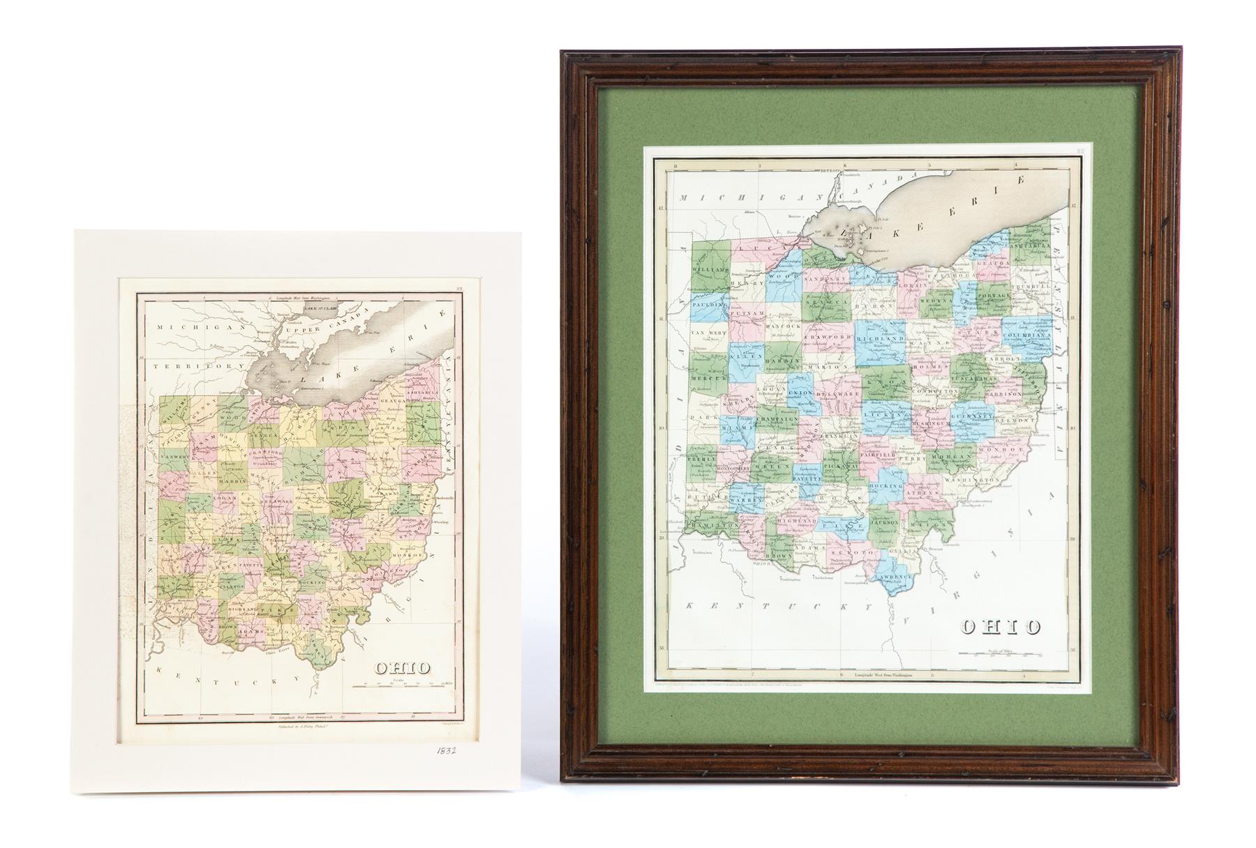 Appraisal: TWO OHIO MAPS American handcolored engravings on paper T G