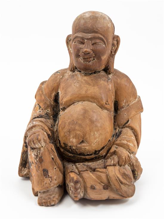 Appraisal: Sale Lot A Chinese Carved Wood Figure of Mile Buddha