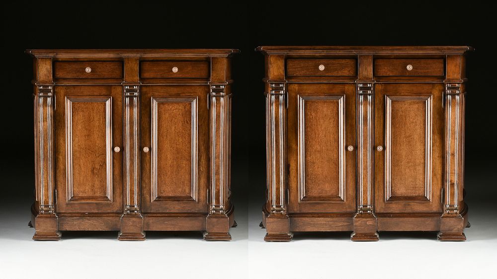 Appraisal: A PAIR OF TALL KREISS NAPOLI DARK STAINED WOOD BUFFETS