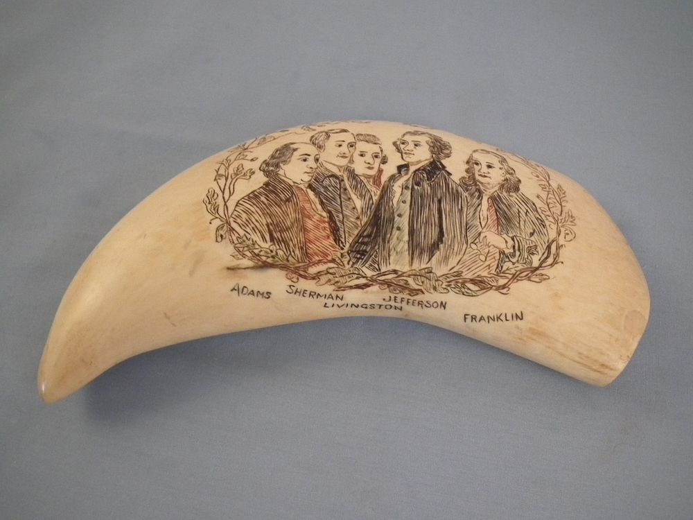 Appraisal: SCRIMSHAW WHALE TOOTH - FAMOUS AMERICANS th century whale tooth