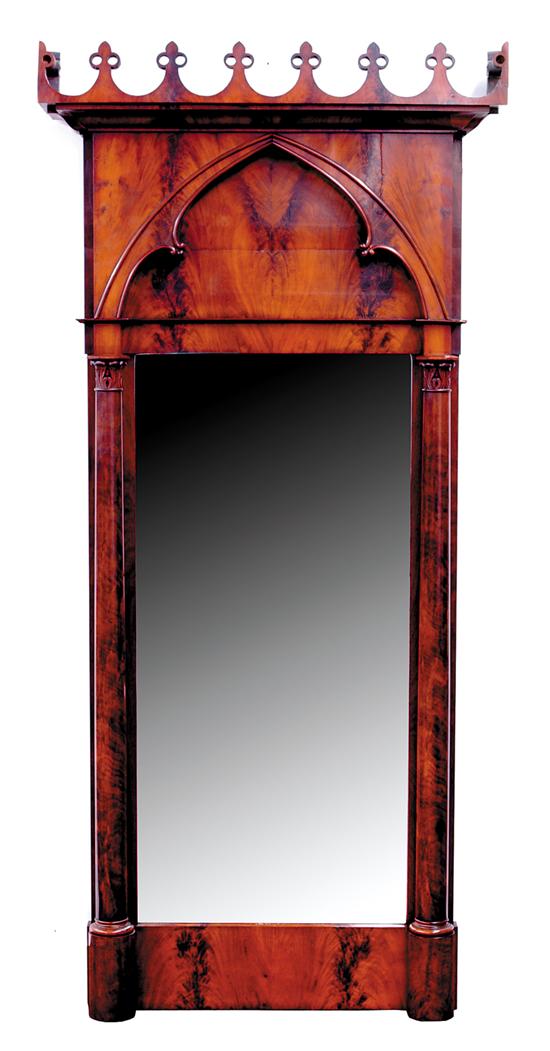 Appraisal: Gothic Revival carved mahogany mirror circa cloverleaf cornice over Gothic