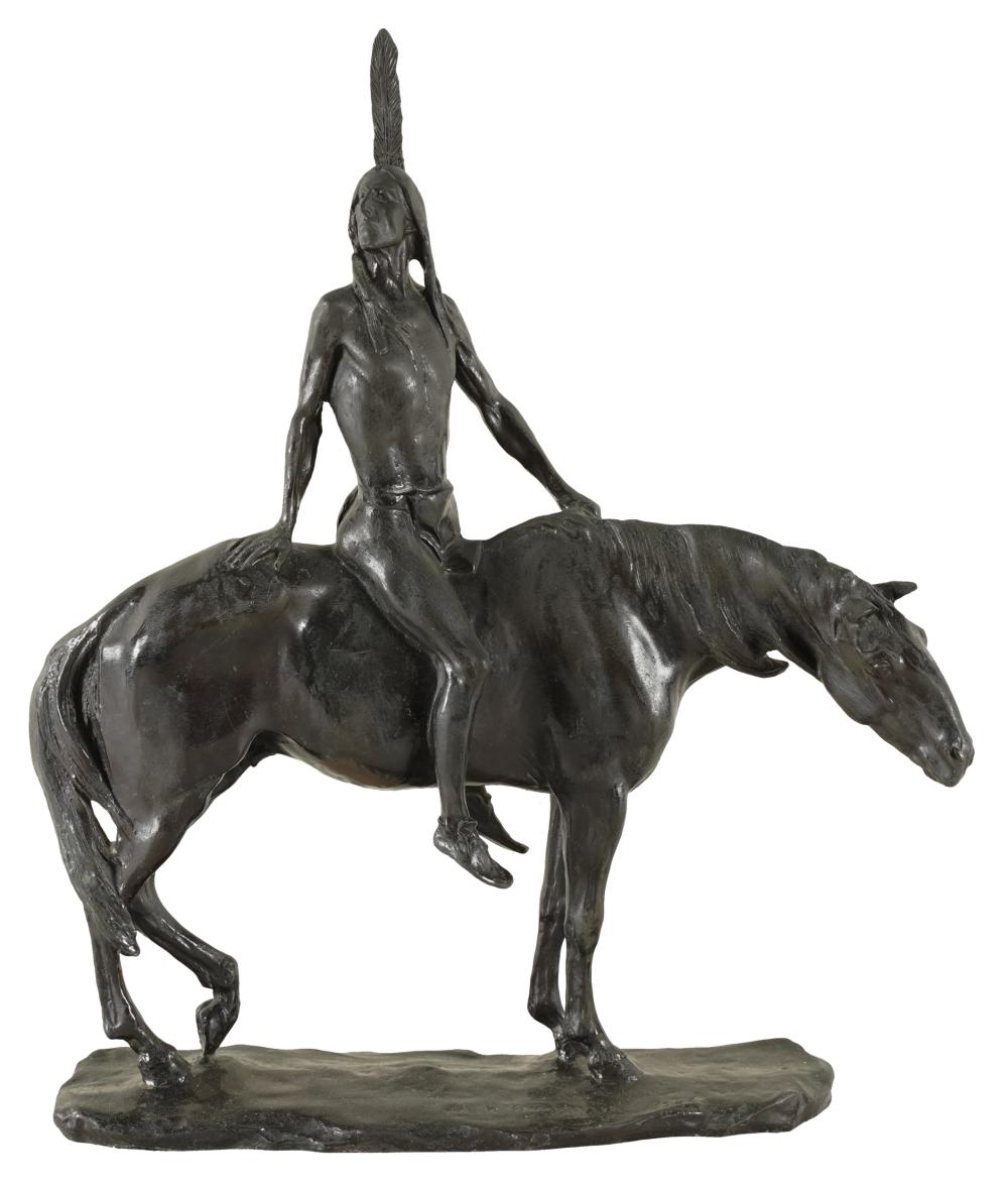 Appraisal: CHARLES HENRY HUMPHRIES - THE WARRIOR bronze with green patina