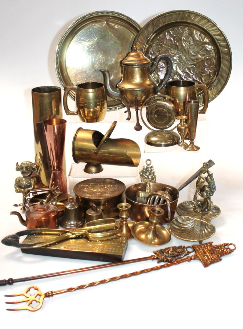 Appraisal: Various copper and brassware to include a pair of tankards