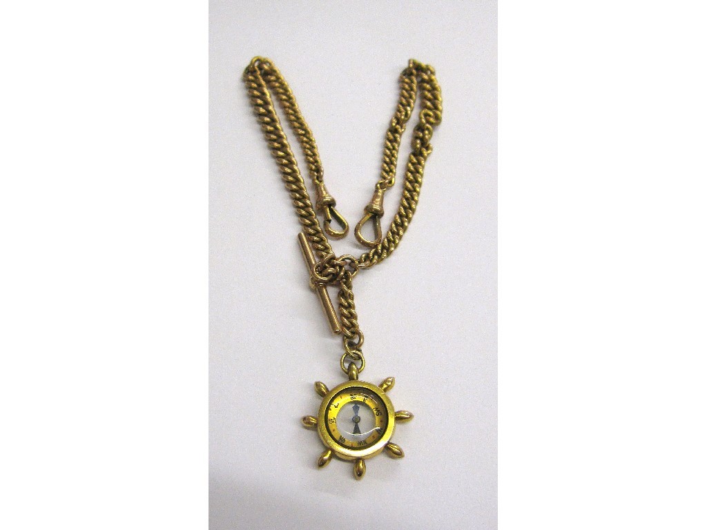 Appraisal: Nine carat gold double Albert chain with compass fob