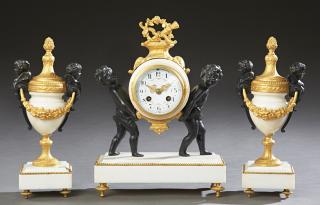 Appraisal: French Gilt and Patinated Bronze Three Piece Clock Set early