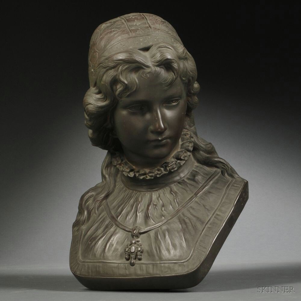 Appraisal: Cesar Ceribelli Italian - Bronze Bust of a Maiden green