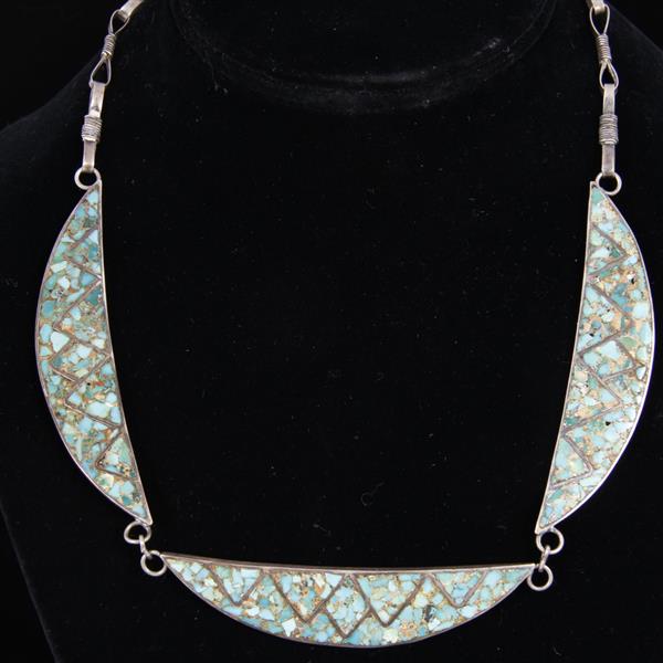 Appraisal: Vintage Native American sterling silver turquoise inlay collar necklace