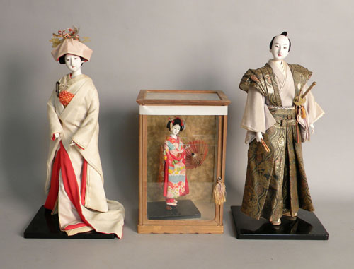 Appraisal: Pair of Japanese Kabuki style dolls h together with another