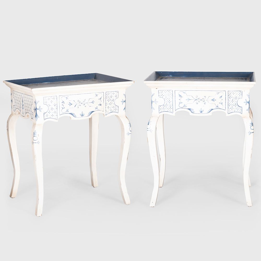 Appraisal: Pair of Danish Rococo Style Painted Tray Tables Amy Howard