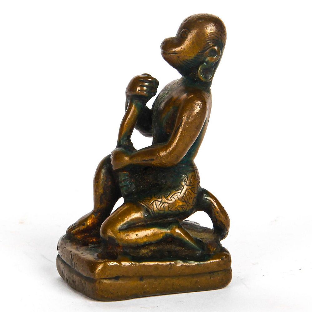 Appraisal: TH C BRONZE FIGURE HANUMAN Hanuman kneeling on a square