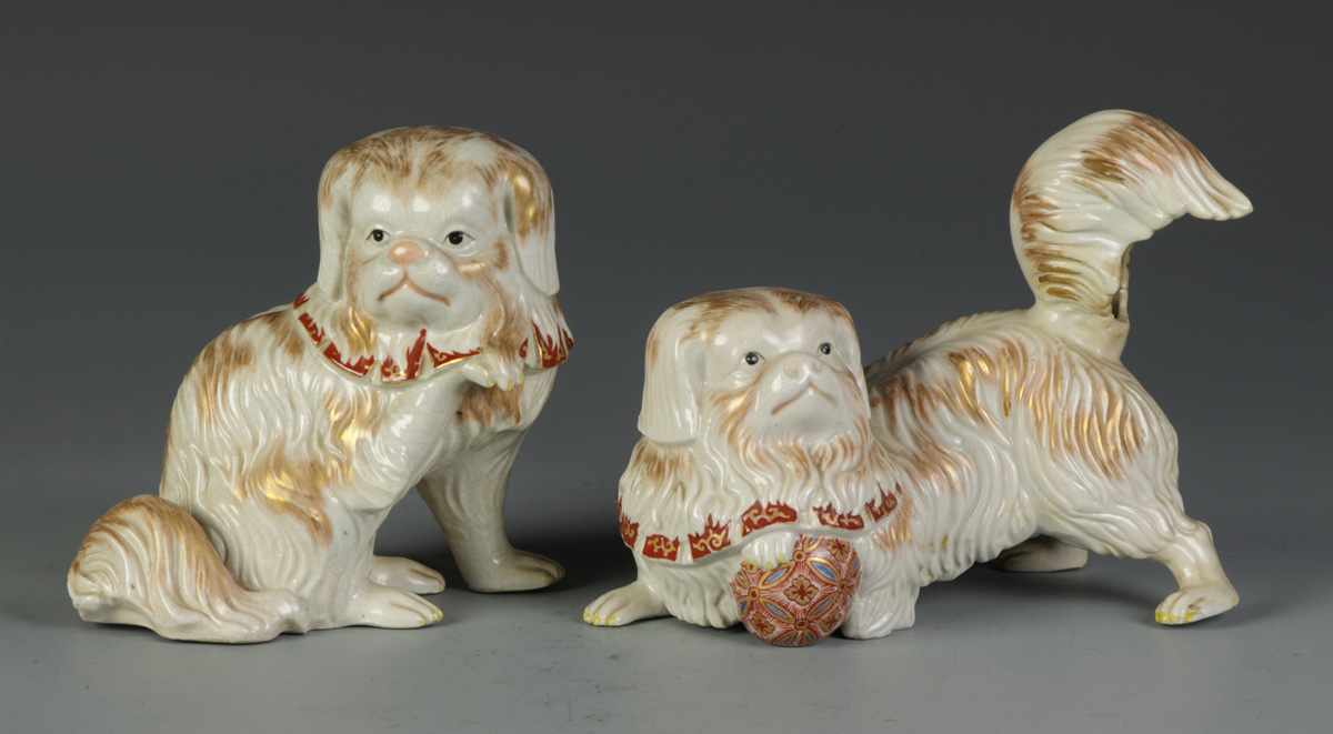 Appraisal: Kutani Porcelain Dogs One tail has been repaired Ht ''