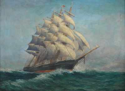 Appraisal: William Steeple Davis American - A Big Four-Masted Oil on