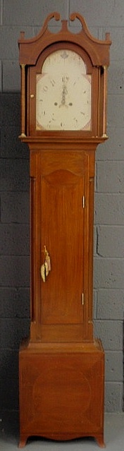 Appraisal: Hepplewhite inlaid mahogany tall case clock with tiger maple columns