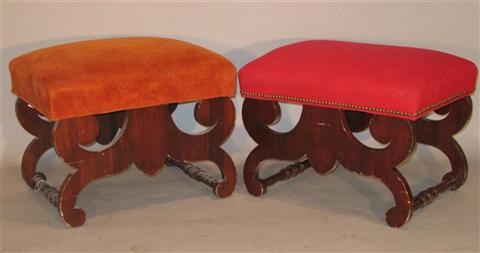 Appraisal: PAIR OF DOROTHY DRAPER FAUX MAHOGANY OTTOMAN Mid- th century