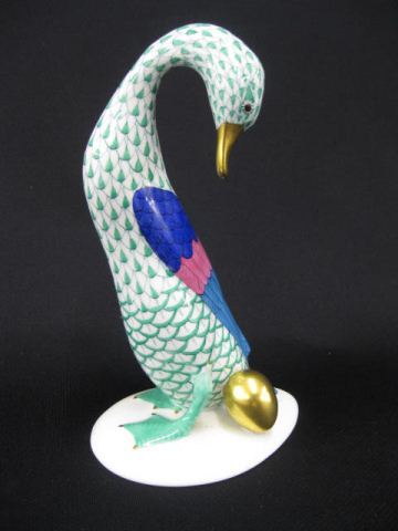 Appraisal: Herend Porcelain Fishnet Figurine of a Goose with golden egg