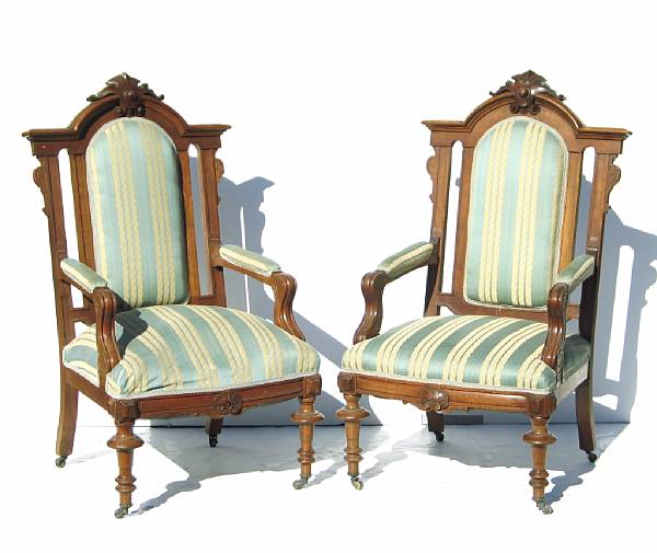 Appraisal: A pair of Renaissance Revival armchairs height in width in