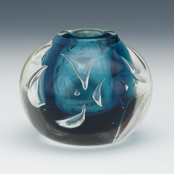 Appraisal: DOMINICK LABINO AMERICAN - x Blue and clear glass rounded