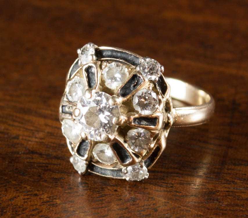 Appraisal: DIAMOND AND FOURTEEN KARAT GOLD RING with ten round-cut diamonds