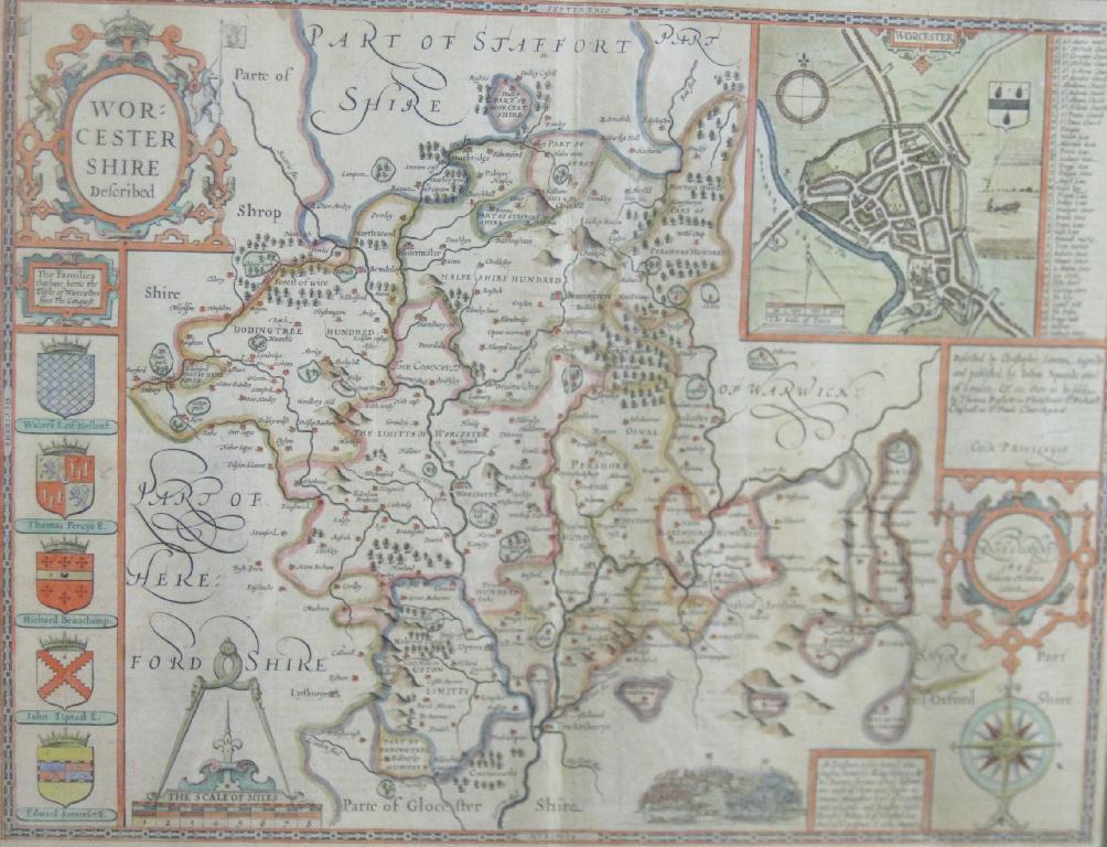 Appraisal: JOHN SPEEDE - 'Worcestershire Described' engraved map with bird's eye