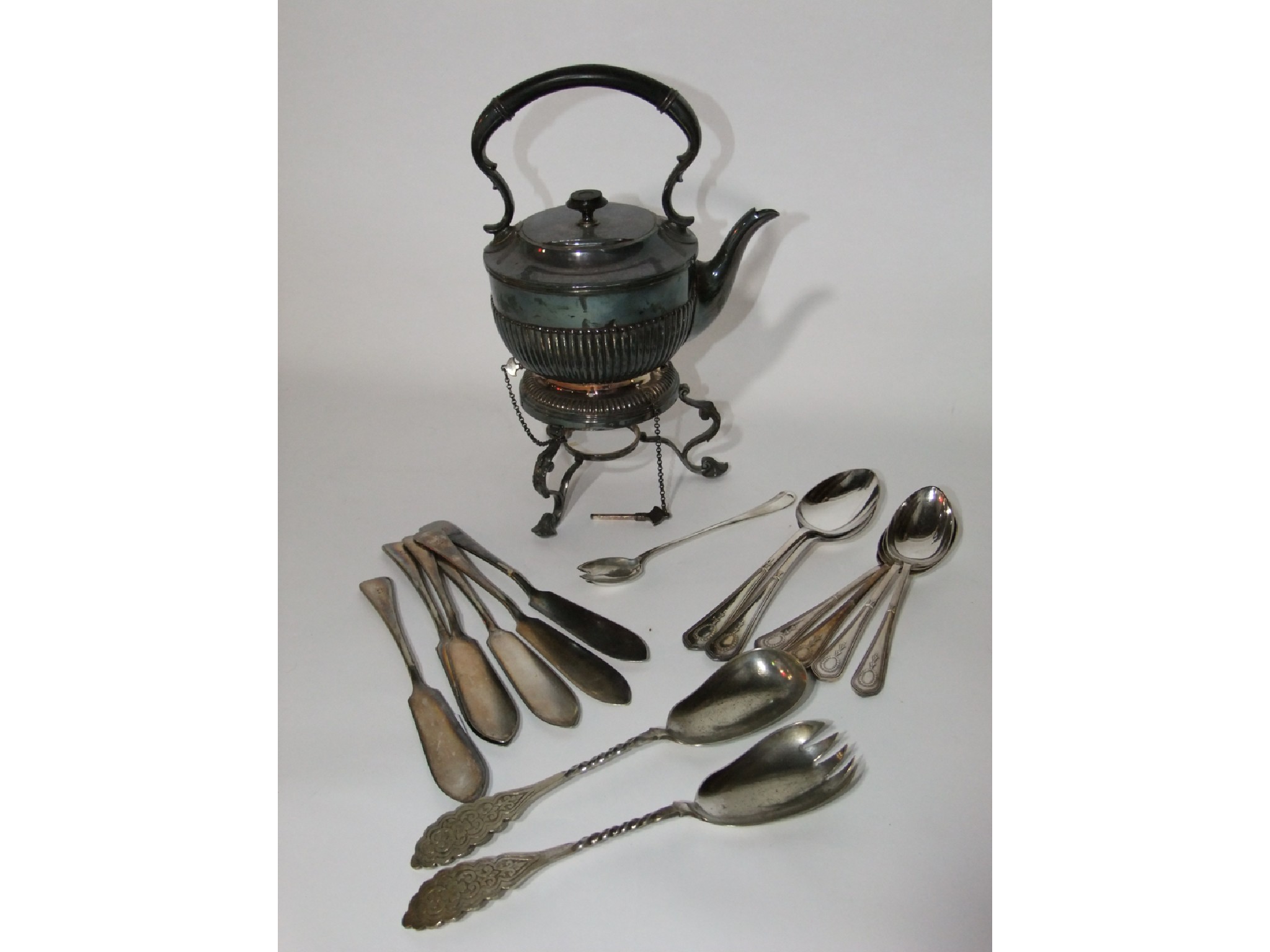 Appraisal: A th century silver plated kettle on stand together with