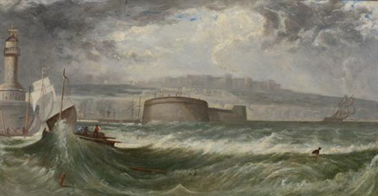 Appraisal: CONTINENTAL SCHOOL th th century SQUALL IN HARBOR oil on