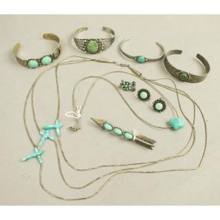 Appraisal: Assorted Sterling Silver Indian Turquoise Jewelry Assorted sterling silver and