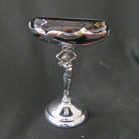 Appraisal: Cambridge Glass Compote with FiguralNude chrome base by Farber Brothers