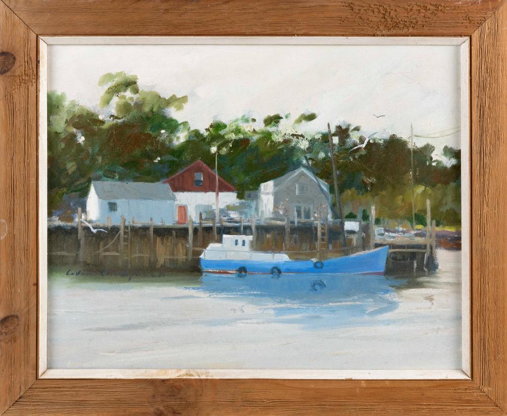 Appraisal: LAVERNE CHRISTOPHER MASSACHUSETTS CONTEMPORARY FISHING BOAT AT ROCK HARBOR ORLEANS