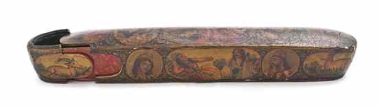 Appraisal: A Persian Lacquered Wood and Papier Mache Pen Box of