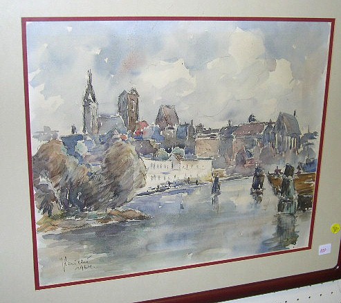 Appraisal: J Lowicki th C watercolor on paper Port of Szczecin