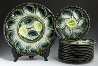 Appraisal: French Majolica Thirteen Piece Oyster Set th c French Majolica