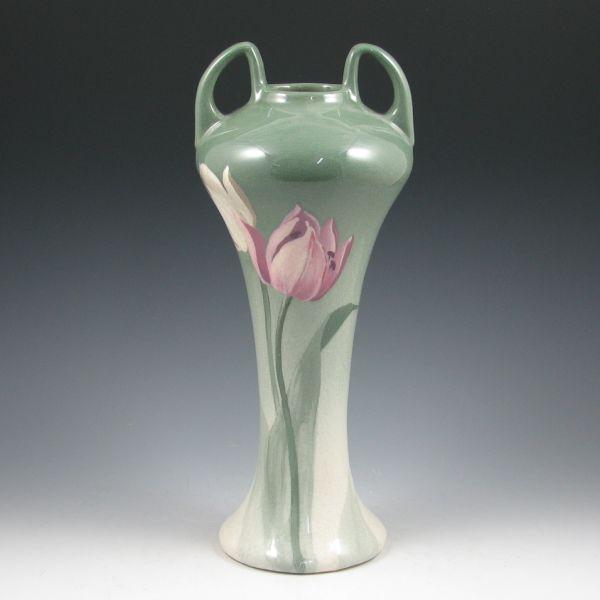 Appraisal: Owens Lotus vase in a rare form with double handles