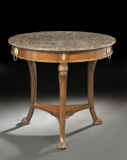 Appraisal: Empire-Style Mahogany and Marble-Top Center Table fourth quarter th century