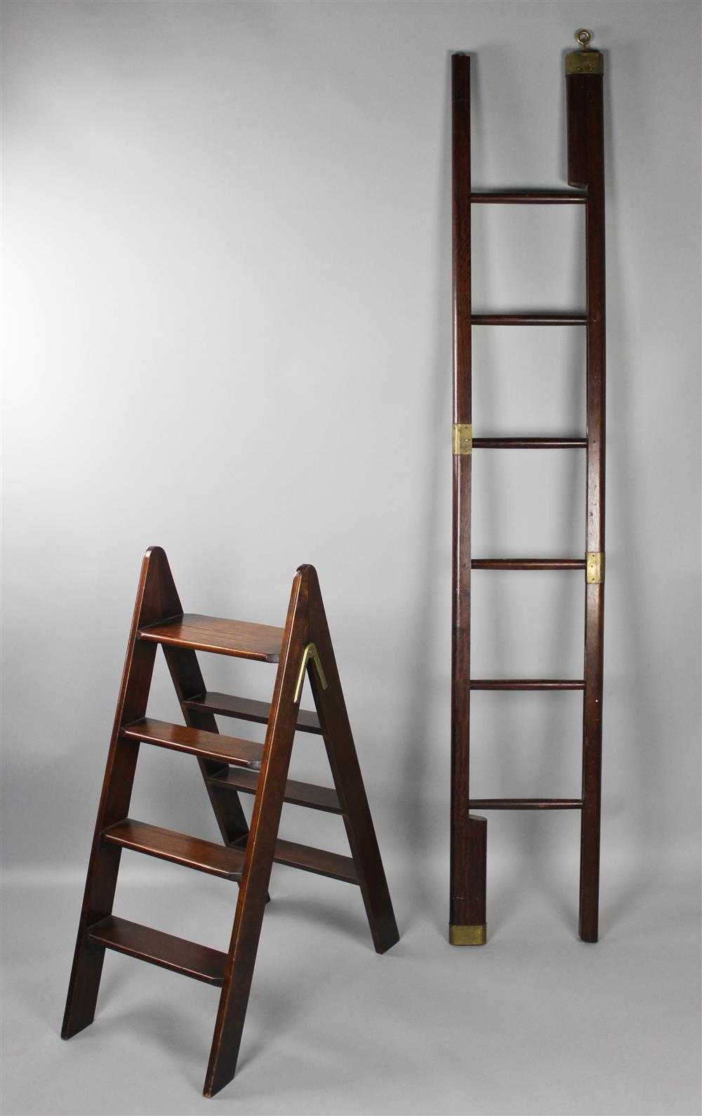 Appraisal: TWO SETS OF MAHOGANY LIBRARY STEPS the first in mahogany