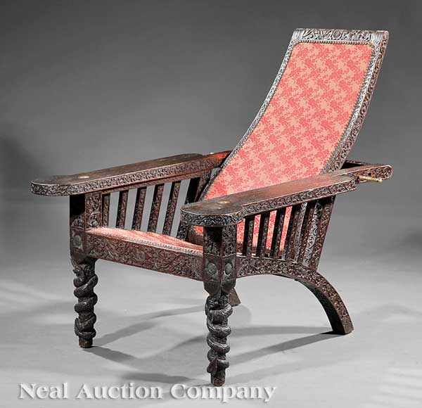 Appraisal: An Anglo-Colonial Carved Hardwood Reclining Chair mid- th c related