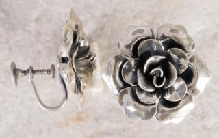 Appraisal: Jewel Art Sterling Rose Earrings Screw Backs Vintage pair of